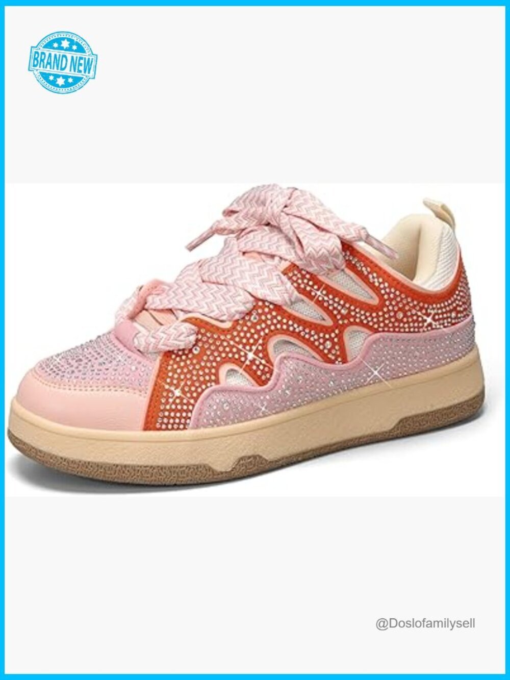 Sparkle Rhinestone Fashion Sneakers Walking Tennis Bling Glitter Platform Lace